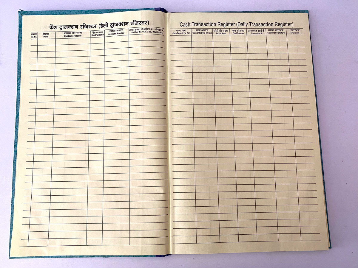 CSC Bank of India BC Daily Cash Transaction Register Book