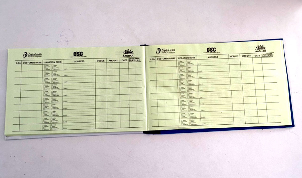 CSC Uidai Aadhaar Seva Kendra (UCL) Enrollment & Update Register