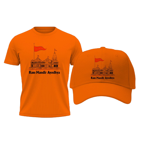 Sri Ram Mandir Ayodhya Printed T-Shirt with Cap