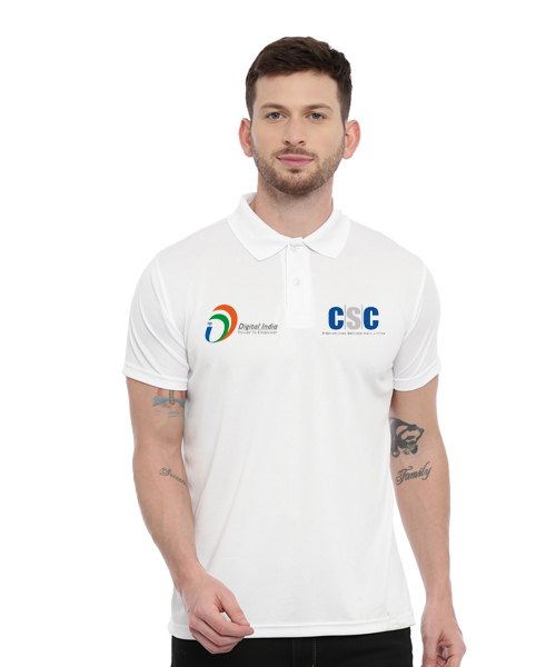 CSC Digital India Collar Polo T-Shirt | Premium White Polo for CSC VLE, Digital Seva & Aadhaar Operators